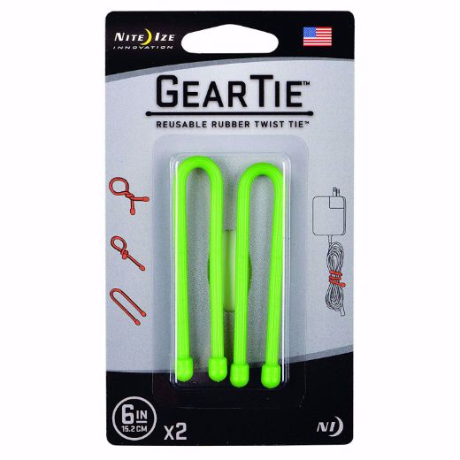 Picture of Niteize Gear Tie Reusable Rubber Twist Tie 6 Inch 2 Pack - Neon Yellow