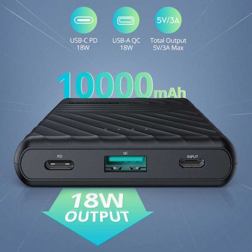 Picture of Ravpower 2-Port PD + QC Pioneer Power Bank 10000mAh 18W - Black