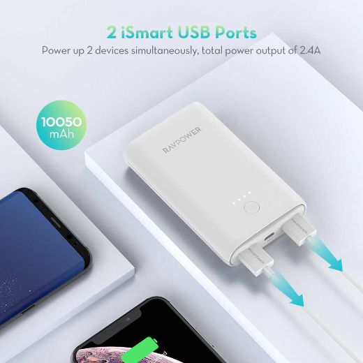 Picture of Ravpower Power Bank Portable Charger 10050mAh iSmart - White