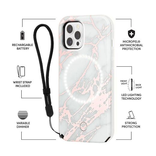 Picture of Lumee Halo Case for iPhone 12/12 Pro - Rose Gold White Marble