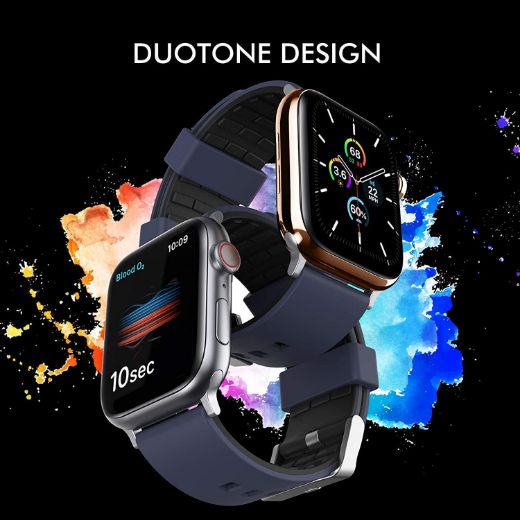 Picture of Ahastyle Premium Silicone Bands for Apple Watch Duotone Design 42/44/45/49mm - Midnight Blue/Black