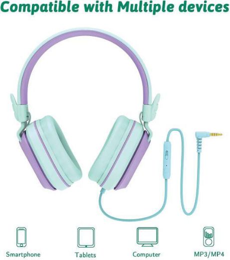 Picture of Riwbox CS6 Kids Wired Headphones - Purple/Green