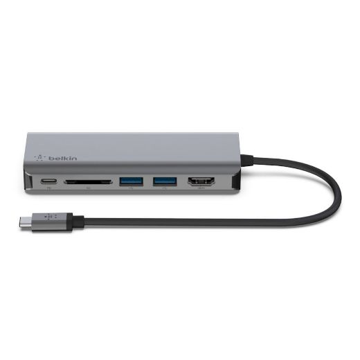 Picture of Belkin USB-C 6 in 1 Multiport Hub USB-C -100W/2X USB-A (5Gbps)/HDMI/GBE/SD - Gray