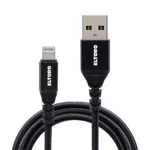 Picture of Eltoro Kevlar USB-A to Lightning Cable 1M with Nylon PP Yarn Jacket - Black