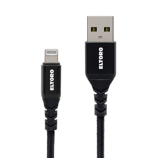 Picture of Eltoro Kevlar USB-A to Lightning Cable 1M with Nylon PP Yarn Jacket - Black