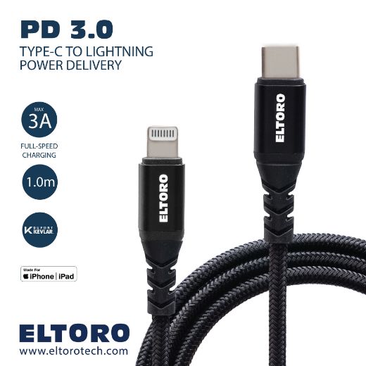 Picture of Eltoro Kevlar Cable USB-C to Lightning 1M with Nylon PP Yarn Jacket - Black