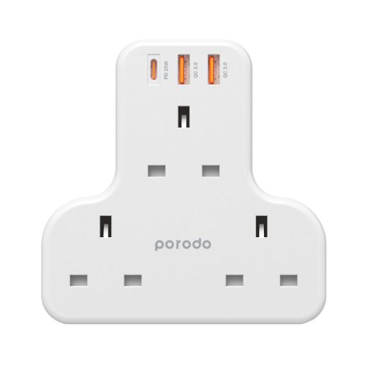 Picture of Porodo Multiport Wall Socket Fast Charging USB - White