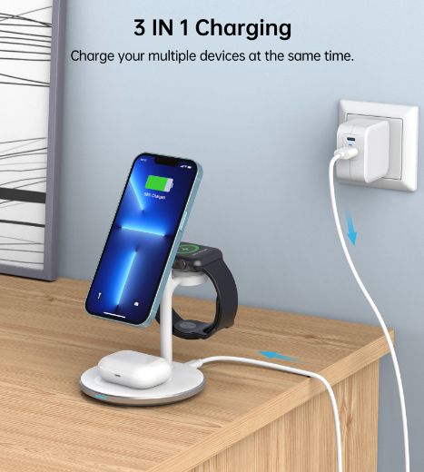 Picture of Choetech 3 in 1 Magnetic wireless charger station - White