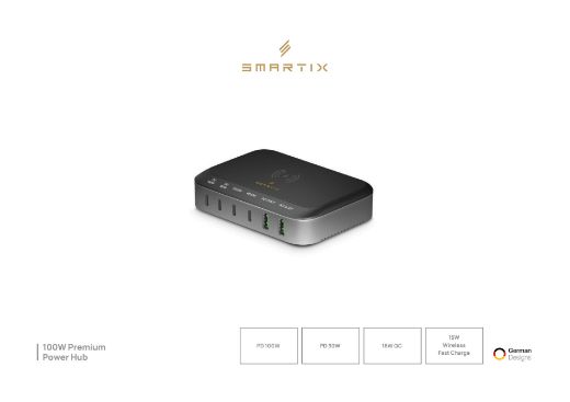 Picture of Smartix 100W Power Hub 100W USB-C Pd 30W USB-A Qc Charges Up To 7 Gadgets - Gray