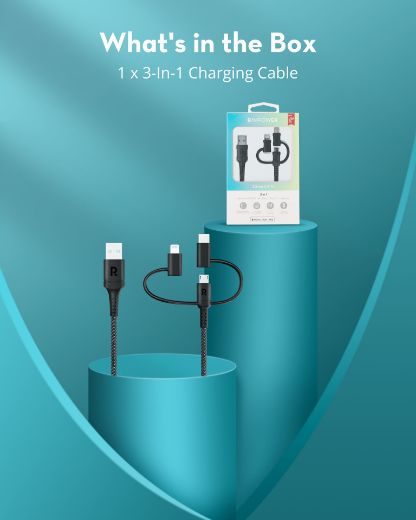 Picture of Ravpower 3 in 1 Charging Cable 1M - Black