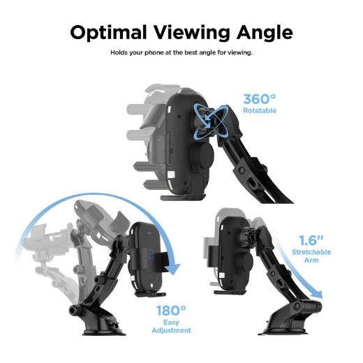 Picture of Elago Wireless Car Fast Charger with Auto-Clamping Car Mount - Black
