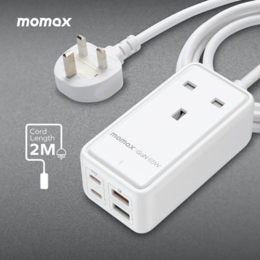 Picture of Momax OnePlug 65W GaN Extension Cord with USB - White