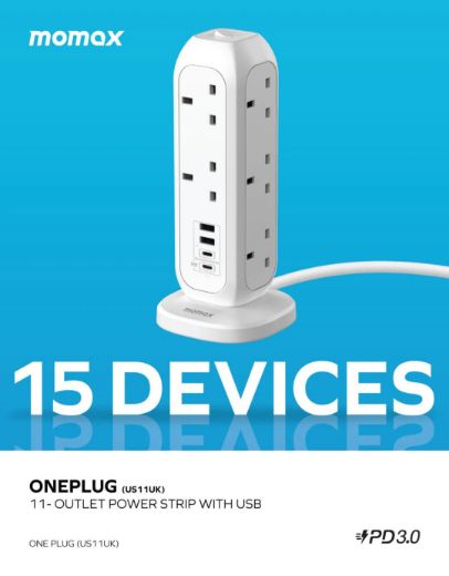 Picture of Momax OnePlug 11-Outlet Power Strip With USB - White