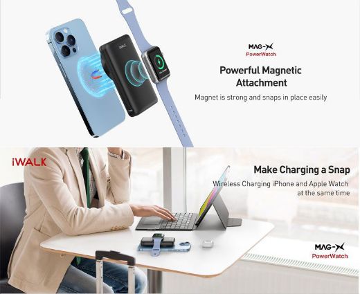 Picture of iWalk MAG-X Magnetic Wireless 10000mAh Power Bank with Apple Watch charging port - Black