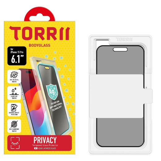 Picture of Torrii Bodyglass Screen Protector Anti-Bacterial Coating for iPhone 15 Plus/14 Pro Max - Privacy Black