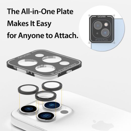 Picture of Araree C-Sub Core MR Indiviual Metal Ring Camera Lense Protector Glass for iPhone 15 Pro/15 Pro Max - Clear