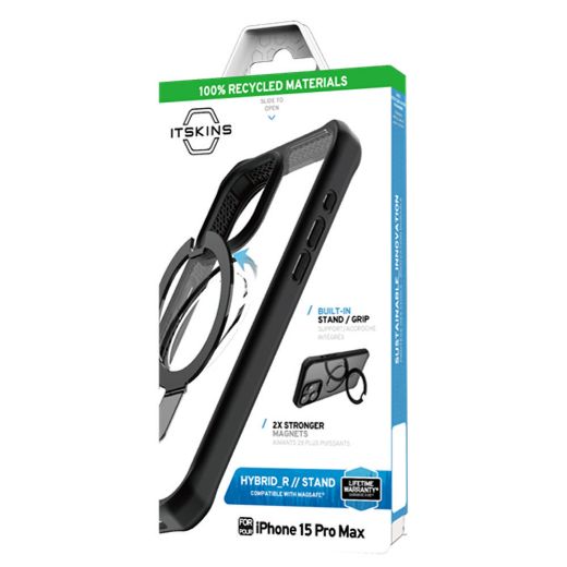 Picture of Itskins Hybrid Stand Case Compatible With Magsafe for iPhone 15 Pro Max - Black And Transparent