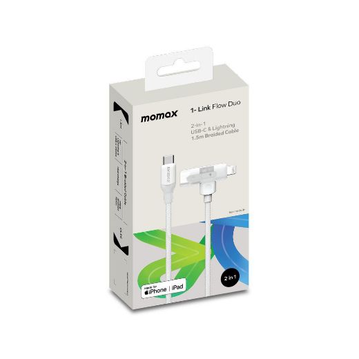 Picture of Momax Link Flow Duo 2 in 1 USB-C/Lightning Cable 1.5M - White