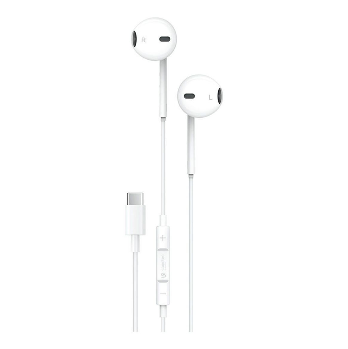 Picture of Porodo Soundtec Stereo Earphones Type-C Connector 3 Button Controls 1.2m - White