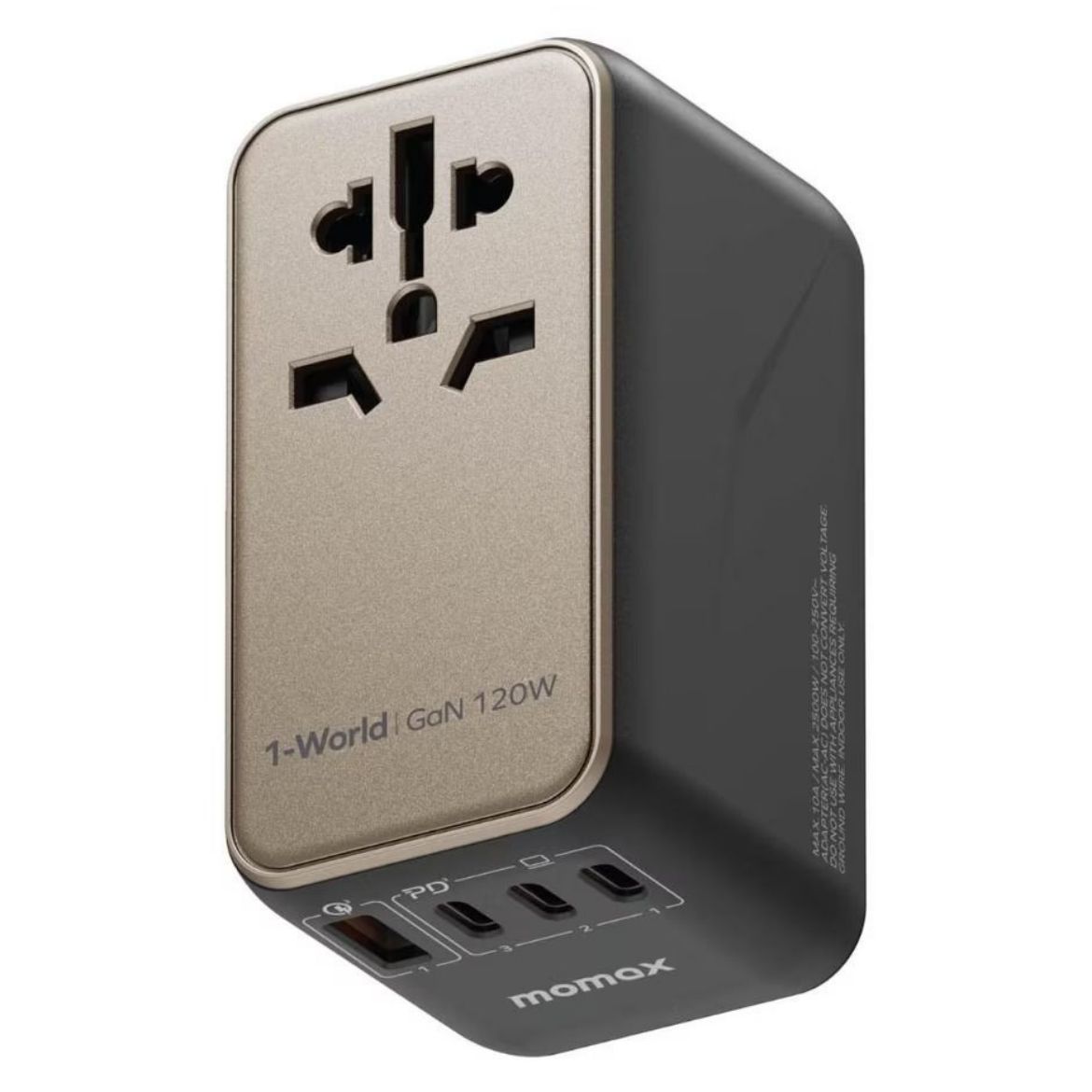 Picture of Momax 1-World 120W GaN 4 Ports + AC Travel Adaptor - Titanium