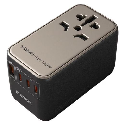 Picture of Momax 1-World 120W GaN 4 Ports + AC Travel Adaptor - Titanium