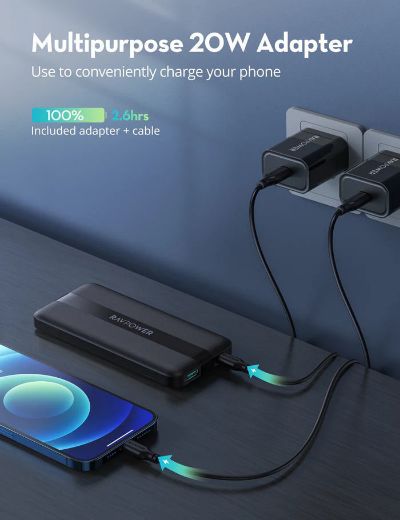 Picture of Ravpower 10000mAh PD Pioneer 20W 3-Ports Power Bank - Black