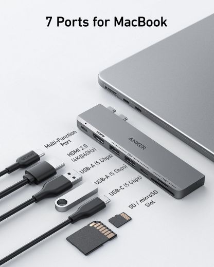 Picture of Anker 547 USB-C Hub (7-in-2, for MacBook) - Silver