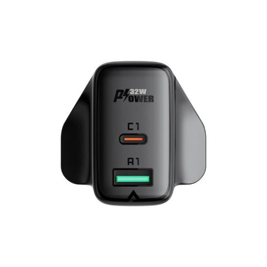 Picture of AceFast PD 32W Dual Port USB-C+USB-A Power Adapter - Black