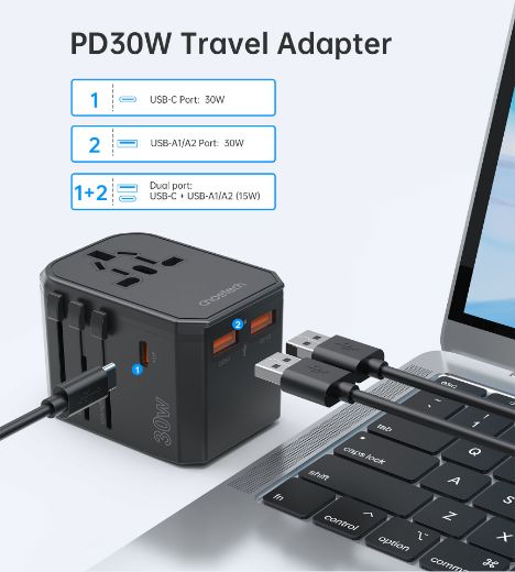 Picture of Choetech PD30W C+2A Travel Wall Charger - Black