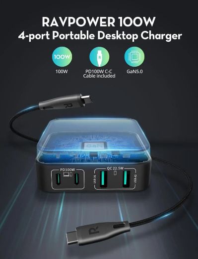 Picture of Ravpower GaN PD 100W 4-Port Desktop Charger - Black