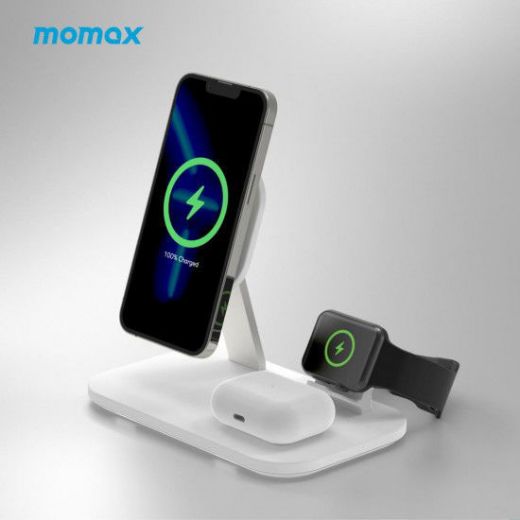 Picture of Momax Q.Mag Pro 3 25W 3 in 1 Wireless Charger with MagSafe - White